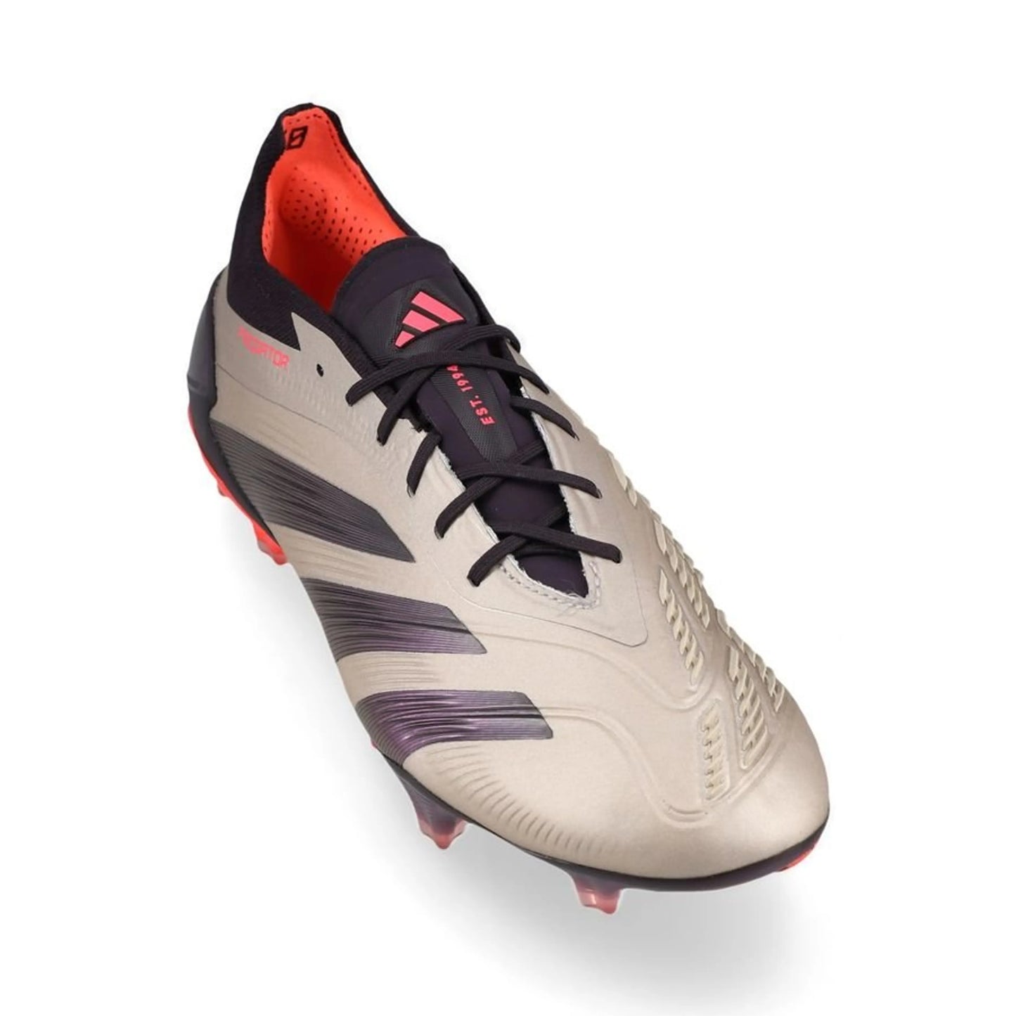 front view of the adidas Predator Elite FG "Vivid Horizon" Pack in a Metallic/Black/Orange colorway