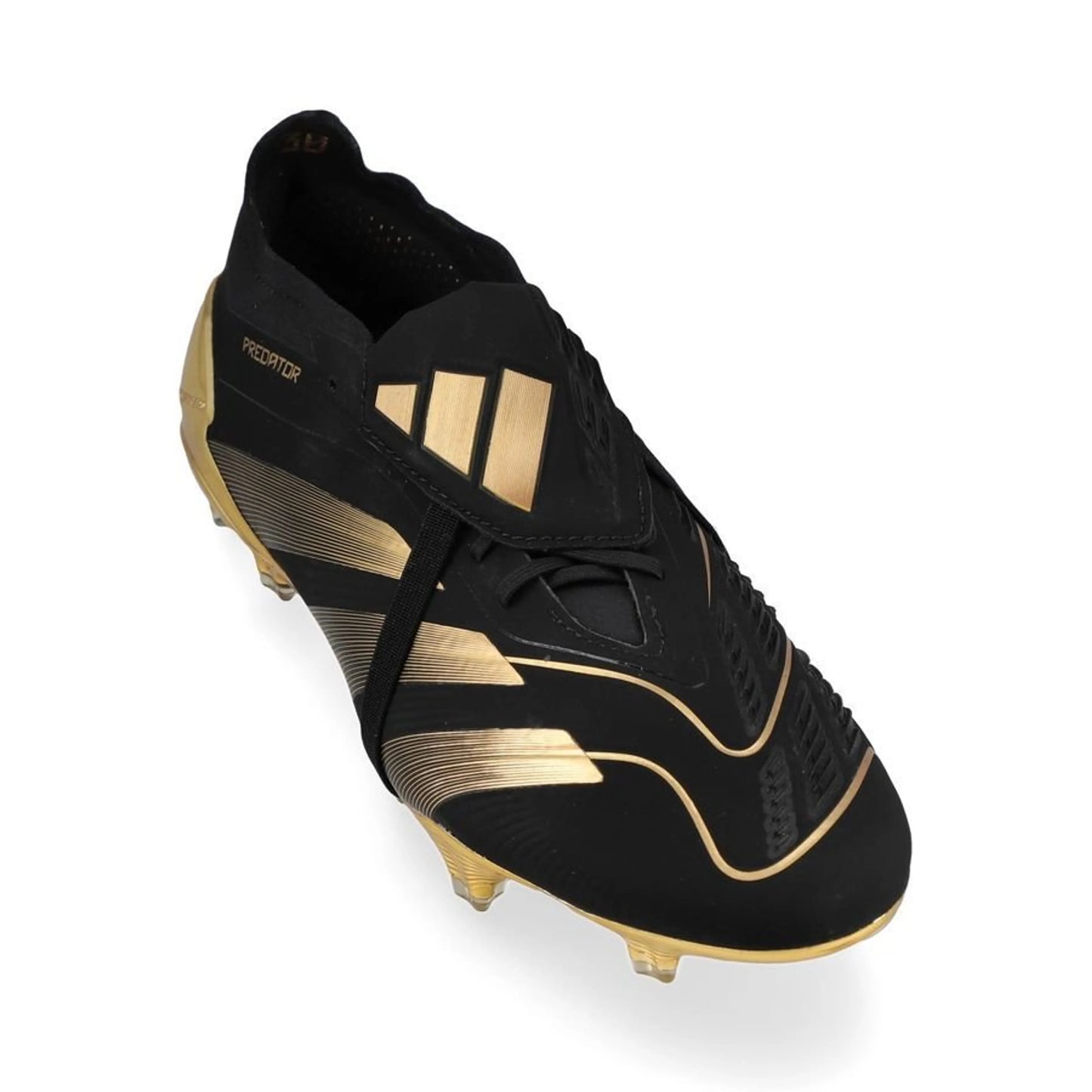 front view of the adidas Predator Elite Fold-over Tongue FG "Belligold" pack in Black/Gold colorway