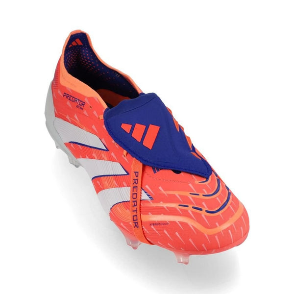 front view of the adidas Predator Elite Fold-over Tongue FG "Coral Blaze" in an Orange/White/Blue Pack