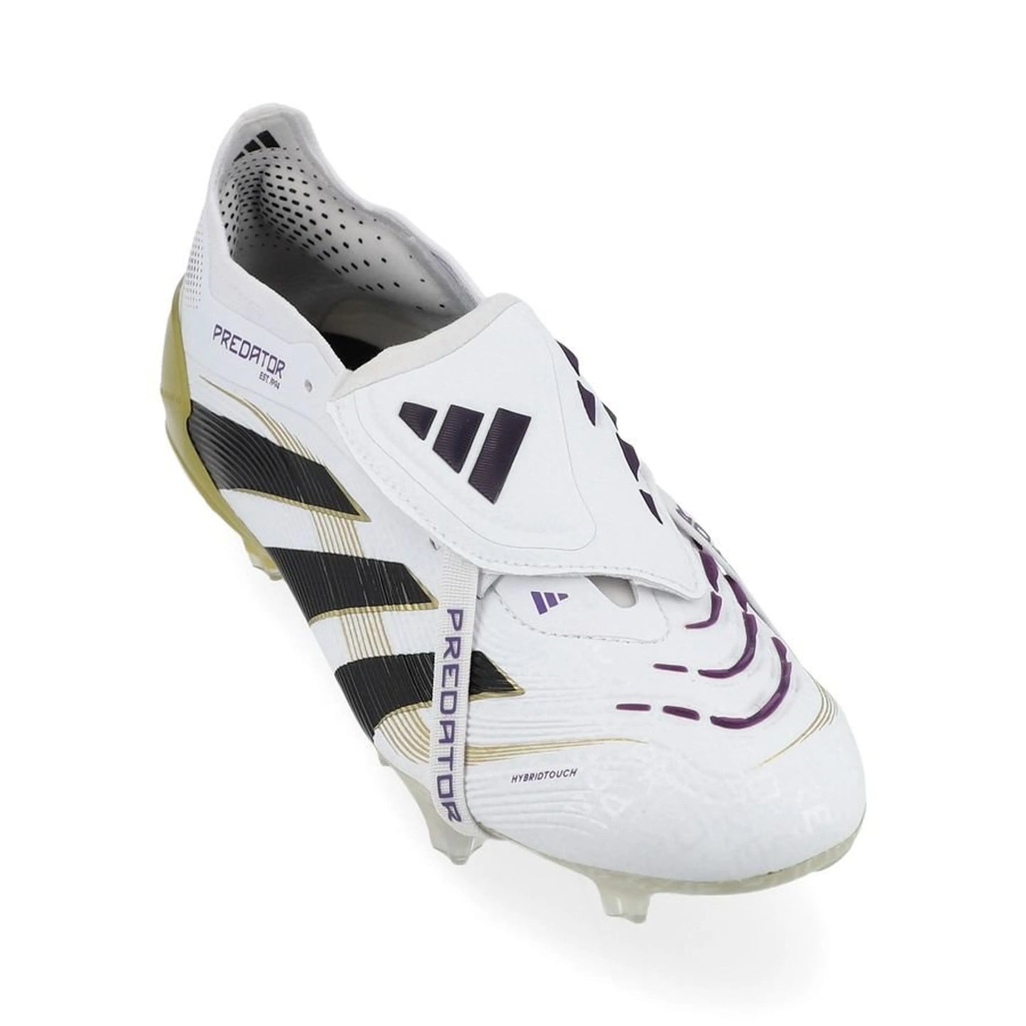 front view of the adidas Predator Elite Fold-over Tongue FG "Road to Glory" Pack in a White/Black/Gold colorway