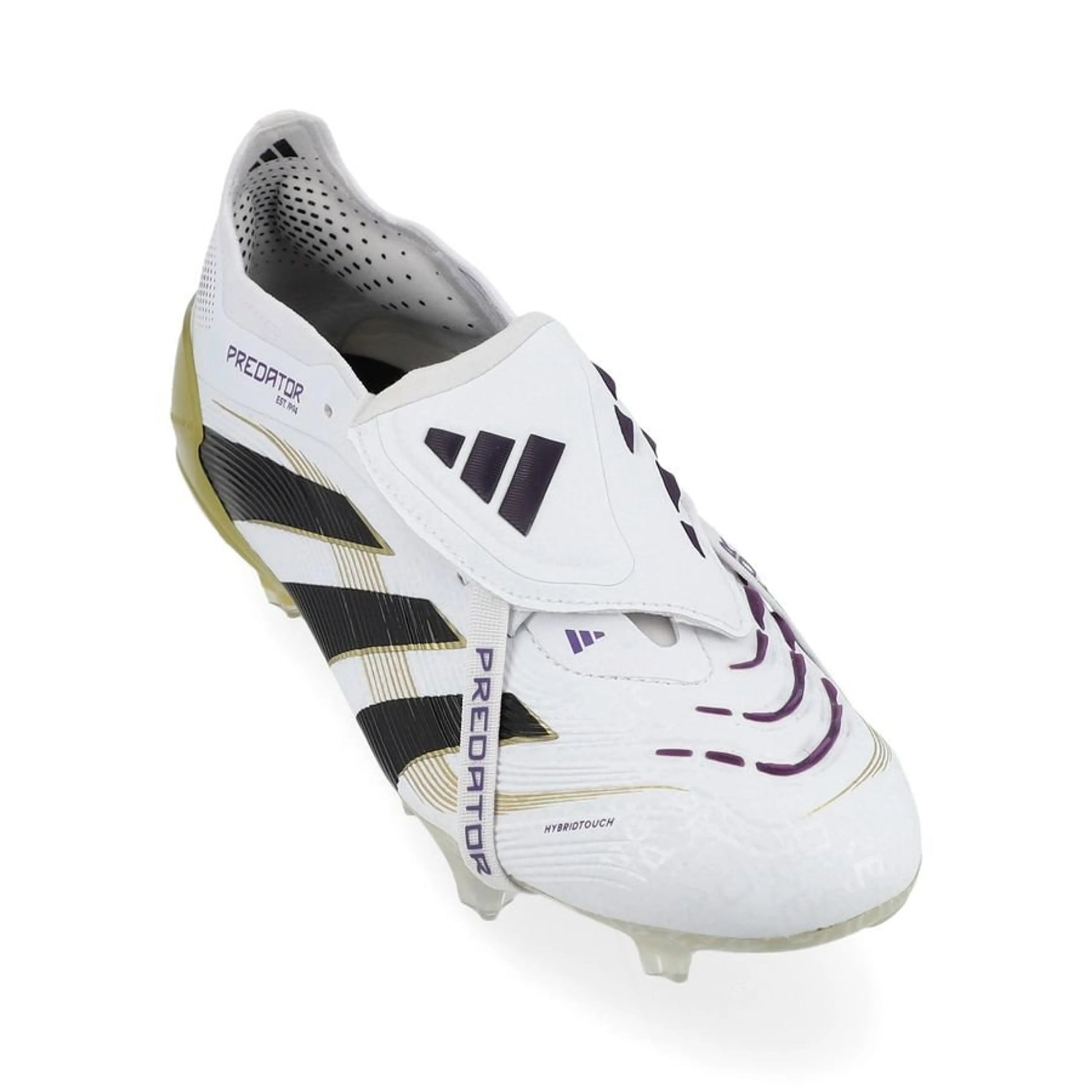front view of the adidas Predator Elite Fold-over Tongue FG "Road to Glory" Pack in a White/Black/Gold colorway