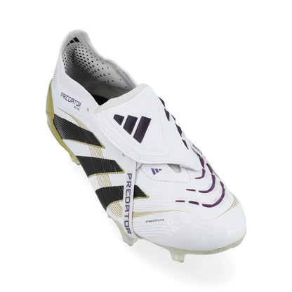 front view of the adidas Predator Elite Fold-over Tongue FG "Road to Glory" Pack in a White/Black/Gold colorway