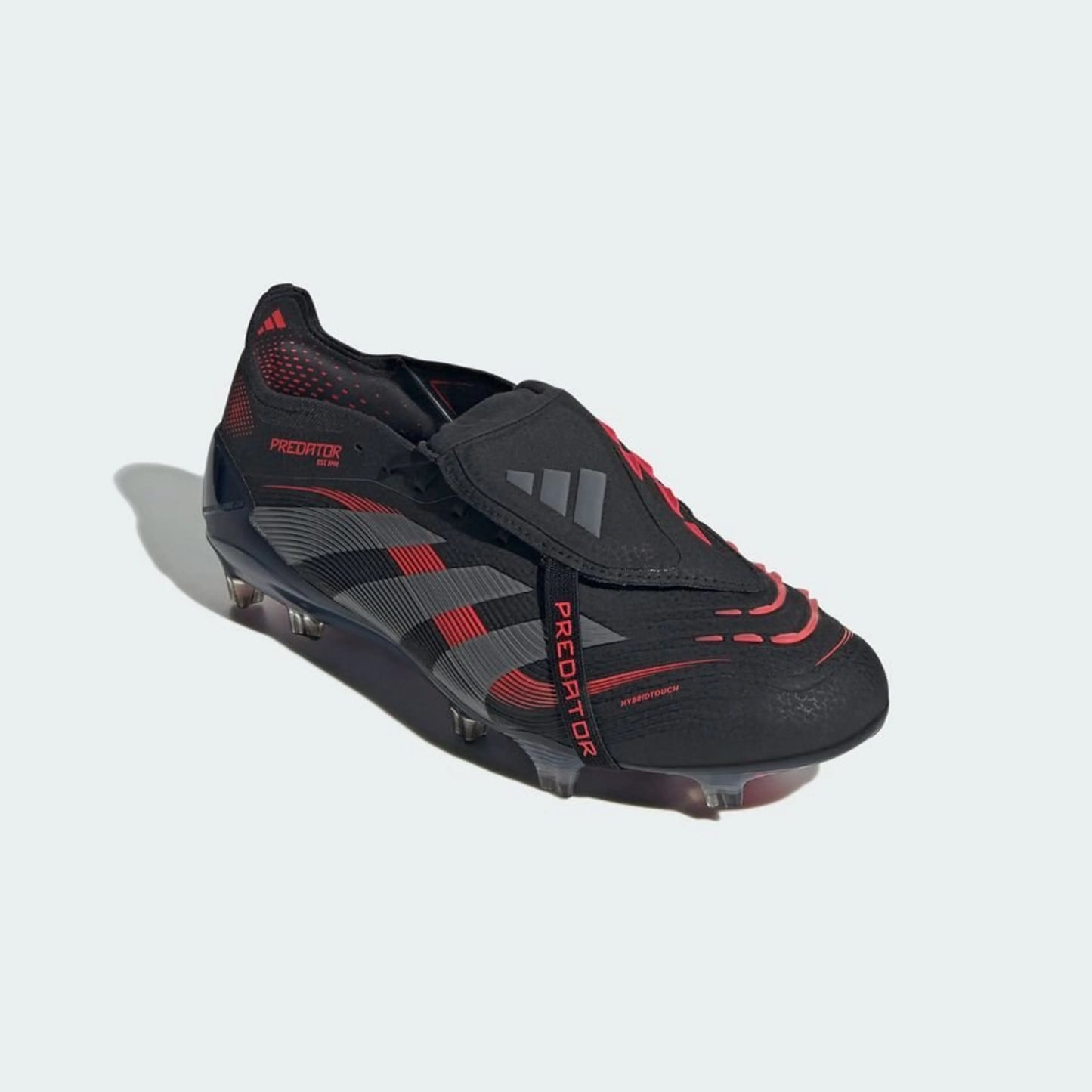 front view of the adidas Predator Elite Fold-over Tongue FG "Stealth Victory" Pack in a Black/Copper/Red colorway