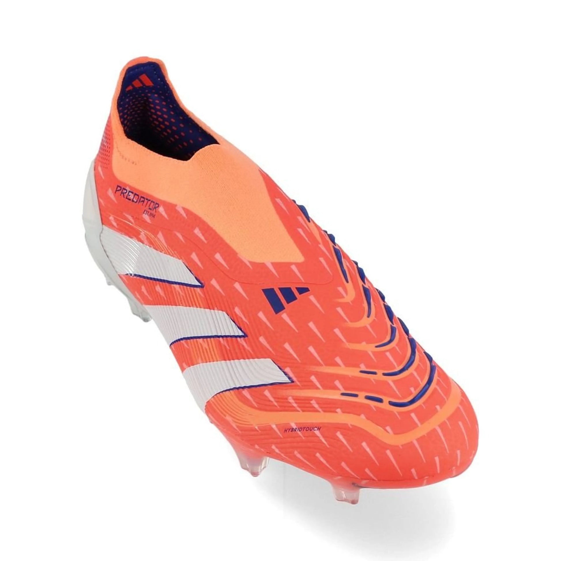front view of the adidas Predator Elite Laceless FG "Coral Blaze" pack in a White/Orange colorway