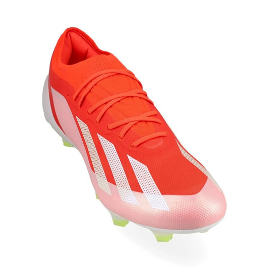 front  view of the adidas X Crazyfast Elite FG "Energy Citrus" pack in a Red/White/Yellow colorway