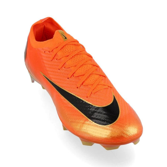 front view of the Nike Air Zoom Mercurial Vapor 16 Elite FG Déjà Vu in Orange/Gold colorway