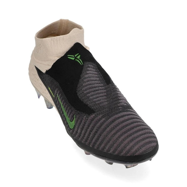 front view of the Nike Phantom 6 Elite High Cut FG Black Mamba in White/Black/Emerald colorway