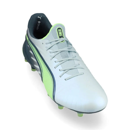 front view of the PUMA King Ultimate FG/AG Lights Out Pack in Green/Gray colorway