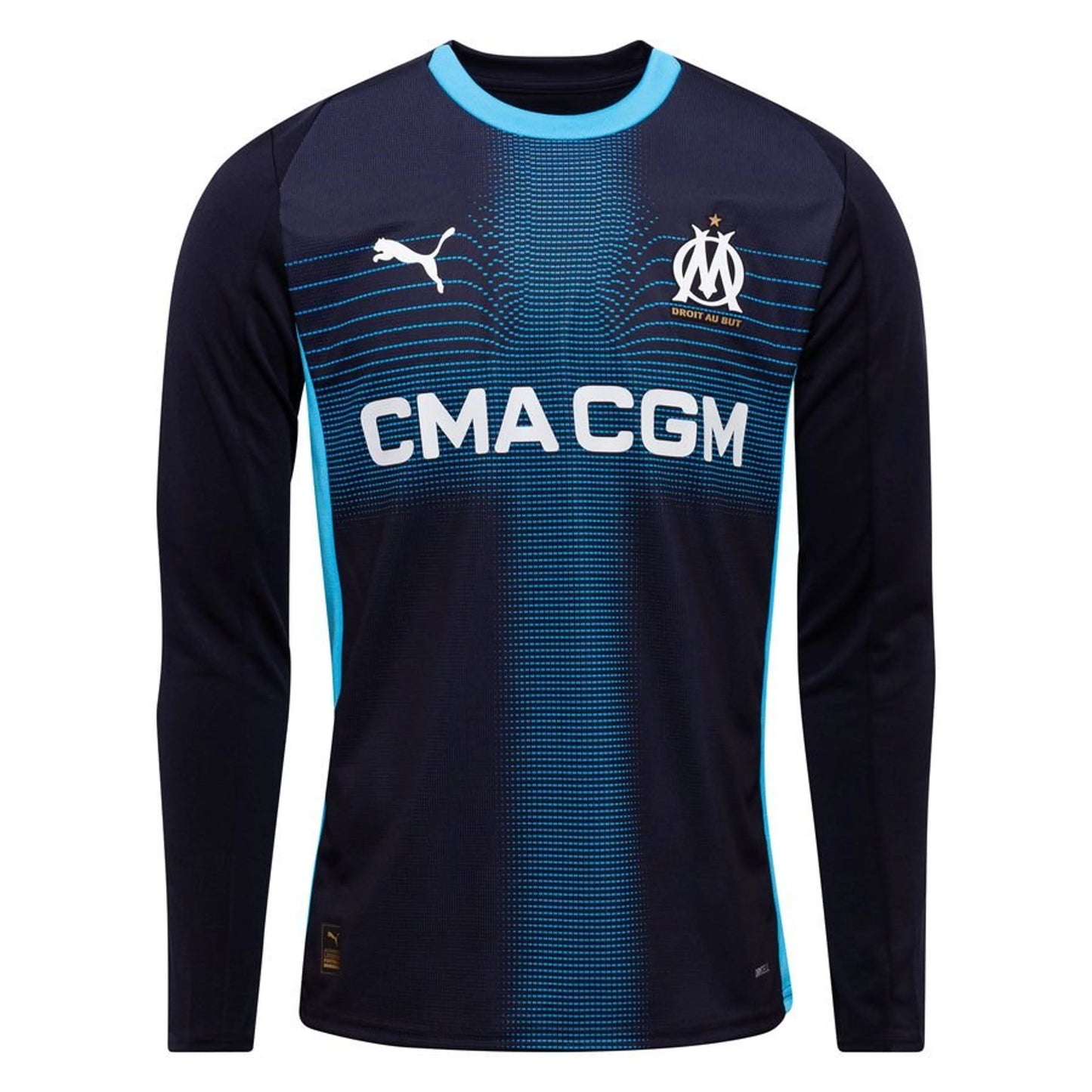 front view of the PUMA Marseille 2025/26 Away Shirt Long Sleeve Navy/Blue
