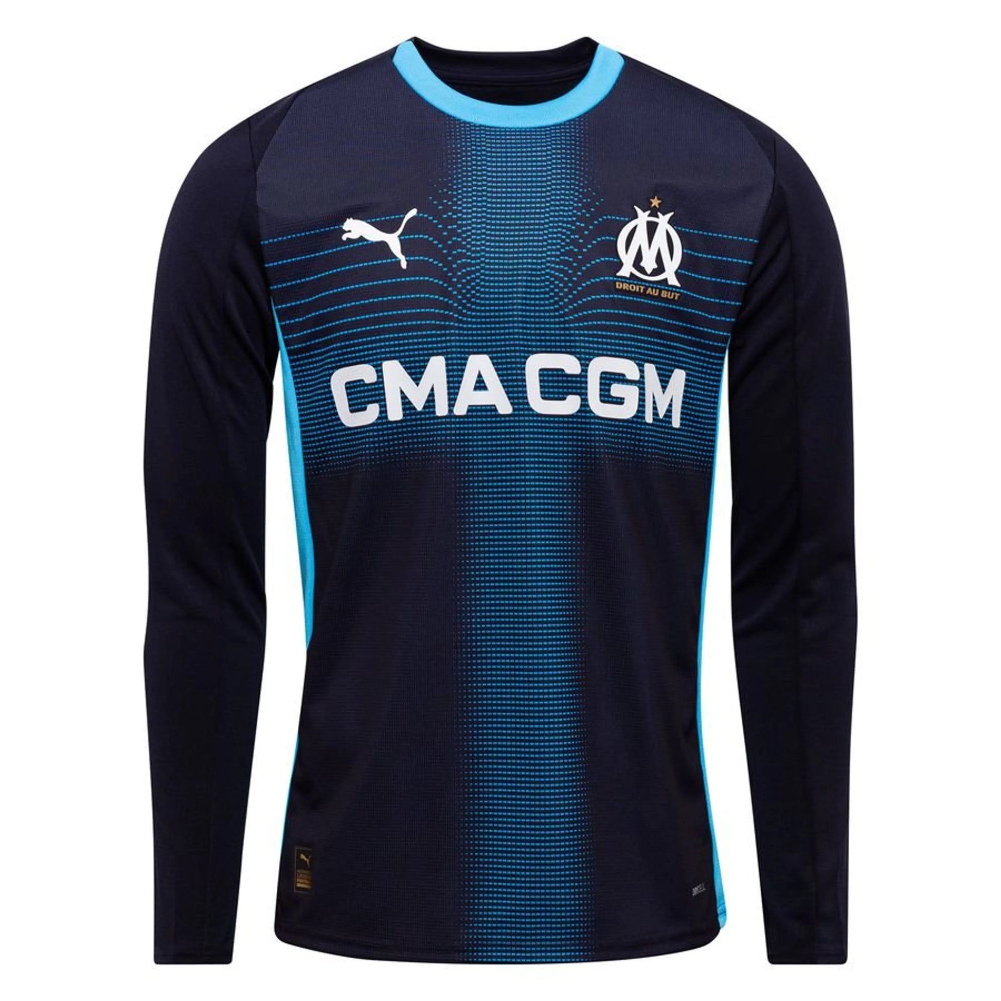 front view of the PUMA Marseille 2025/26 Away Shirt Long Sleeve Navy/Blue