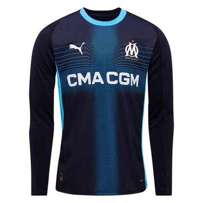 front view of the PUMA Marseille 2025/26 Away Shirt Long Sleeve Navy/Blue