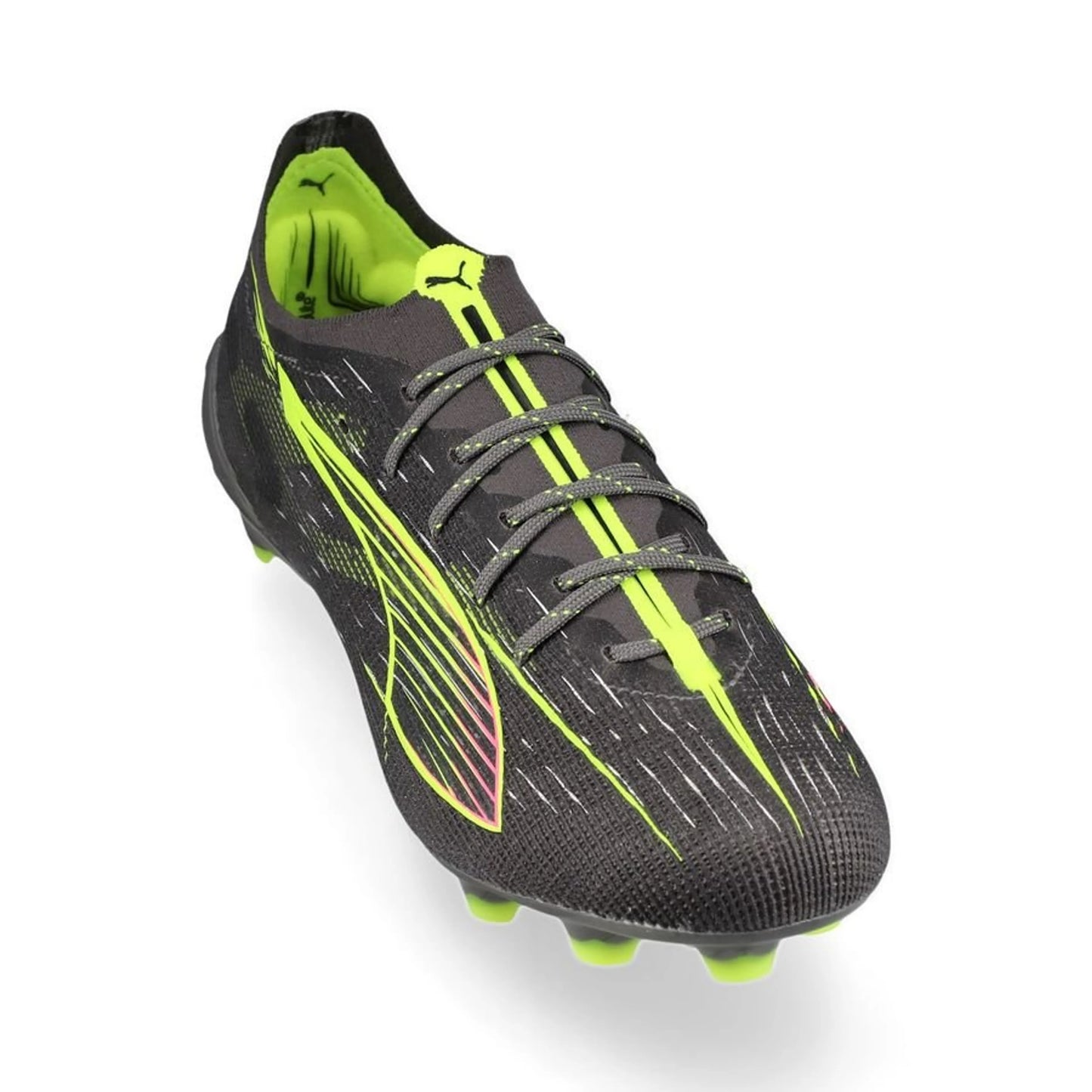front view of the PUMA Ultra 5 Ultimate FG Audacity Pack in Silver/Yellow colorway