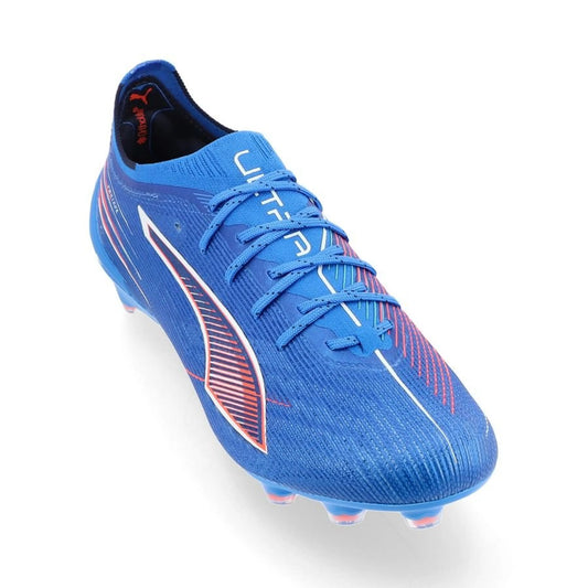 front view of the PUMA Ultra 6 Ultimate FG Untamed Pack in Blue/White/Red colorway