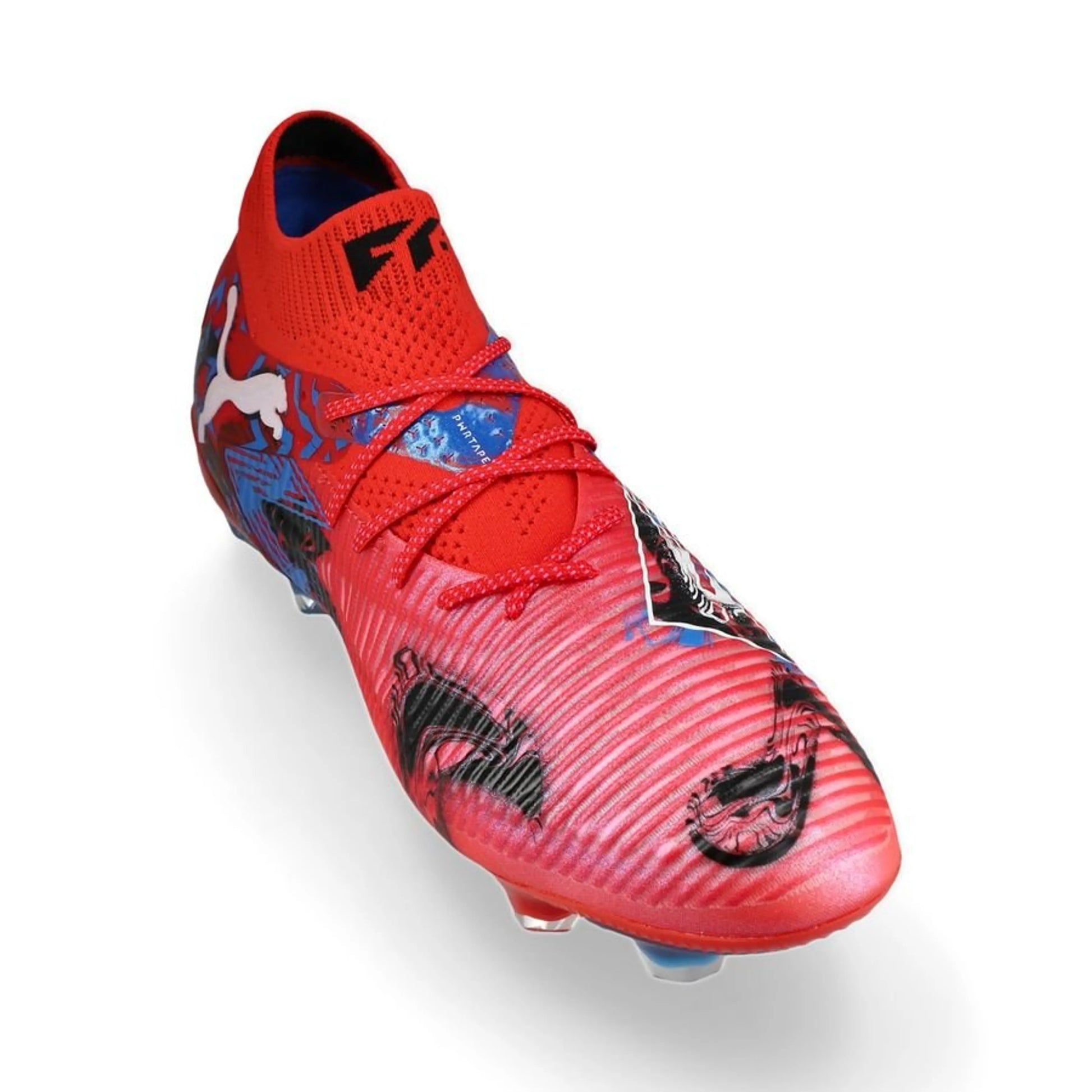front view of the Puma Future 8 Ultimate FG "Playmaker" Pack in a Red/Black/Blue colorway