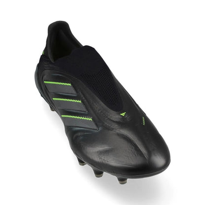 front view of the adidas Copa Pure 3 Elite Laceless FG Electric Stealth pack in Black/Lemon colorway