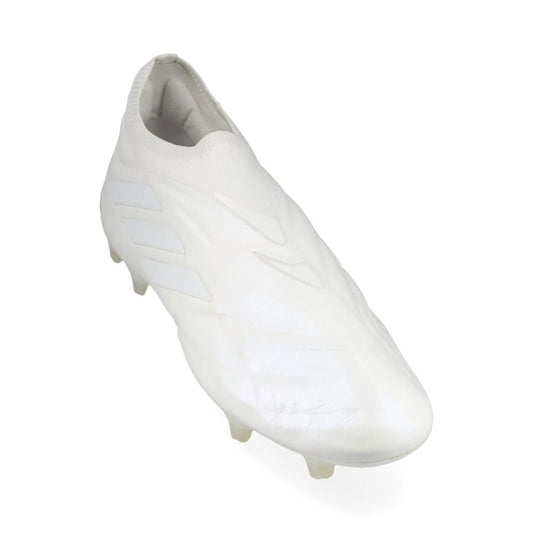 front view of the adidas Copa Pure + Laceless FG Pearlized pack in a clean White finish.