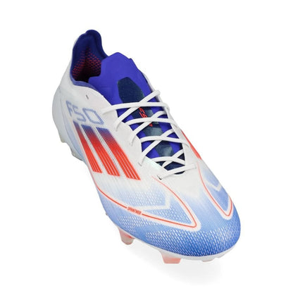 front view of the adidas F50 Elite FG "Advancement" pack in White/Red/Blue colorway