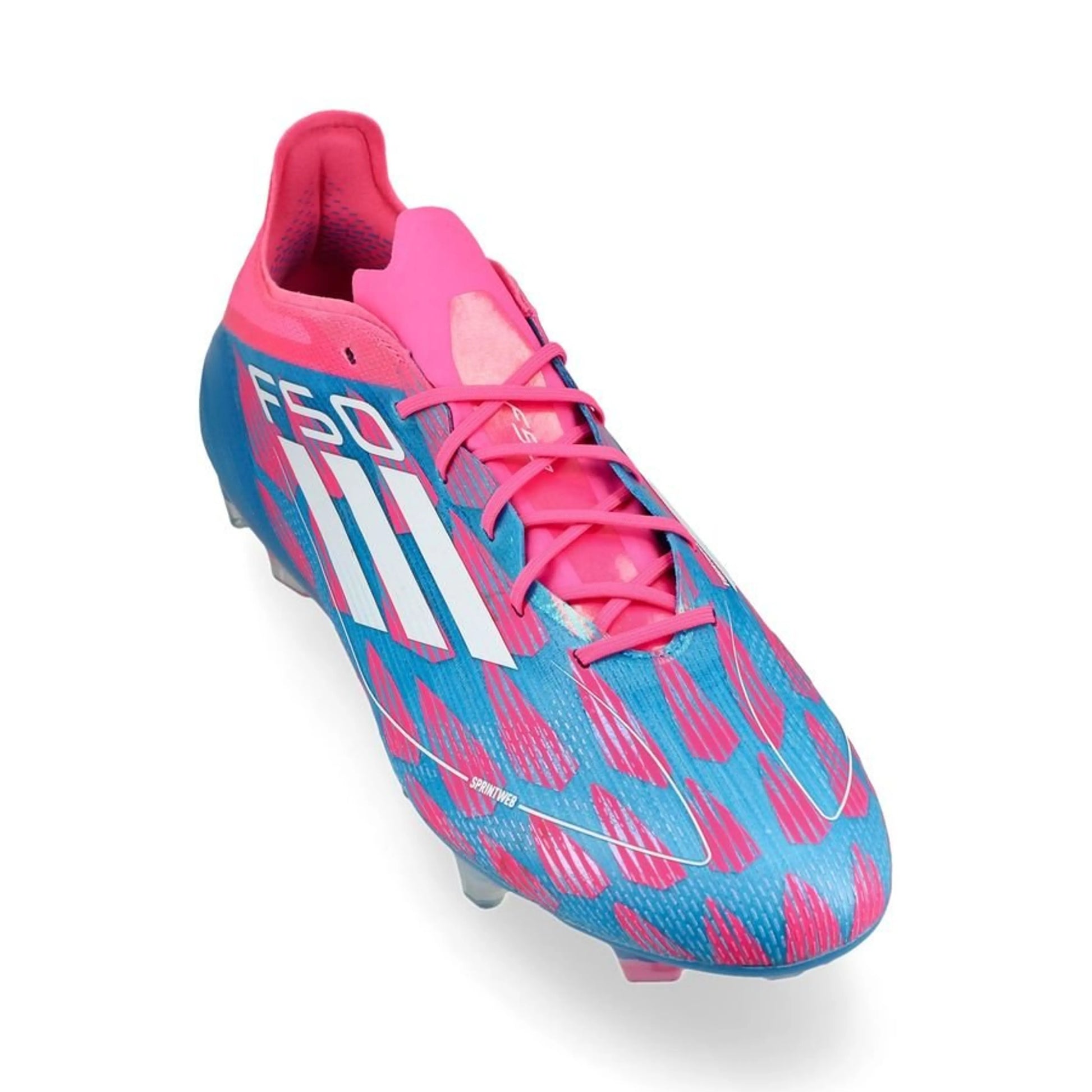 front view of the adidas F50 Elite FG "Reemergence" pack in Blue/White/Pink colorway