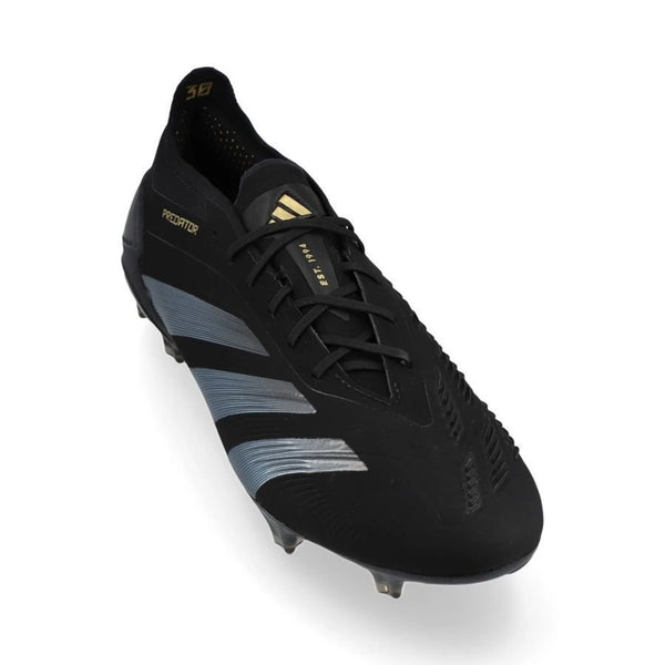 front view of the adidas Predator Elite FG "Dark Spark" pack in Black/Carbon colorway