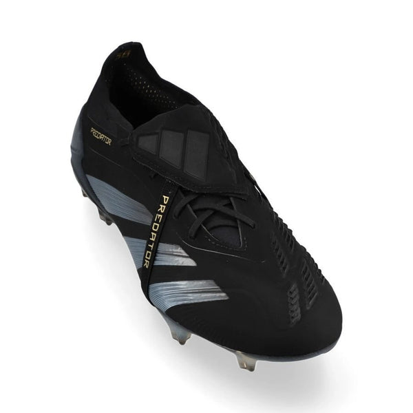 front view of the adidas Predator Elite Fold-over Tongue FG "Dark Spark" pack in Black/Carbon colorway