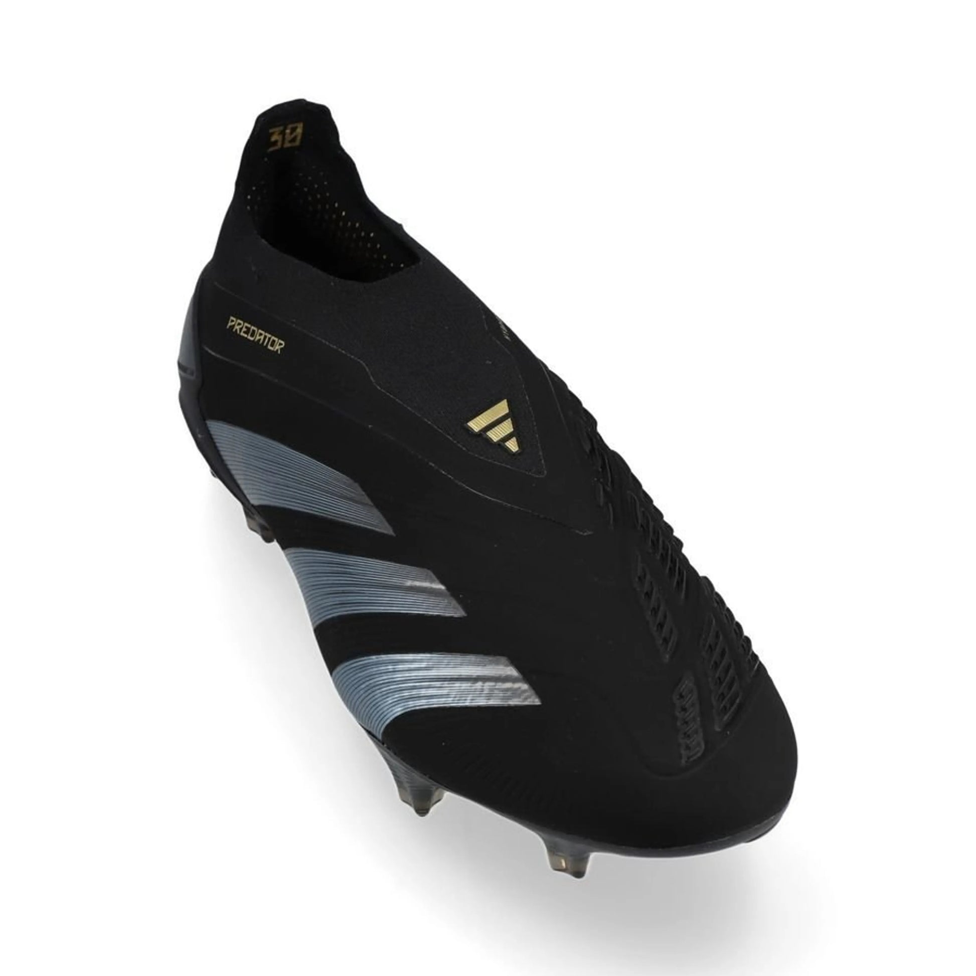 front view of the adidas Predator Elite Laceless FG "Dark Spark" pack in Black/Carbon colorway