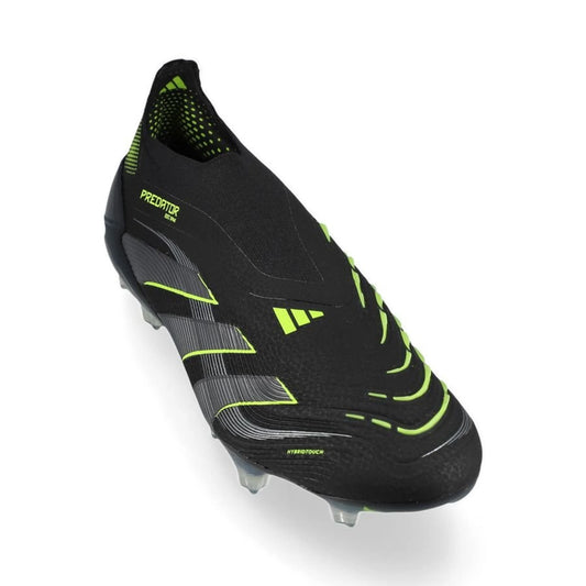 front view of the adidas Predator Elite Laceless FG Electric Stealth pack in Black/Lemon