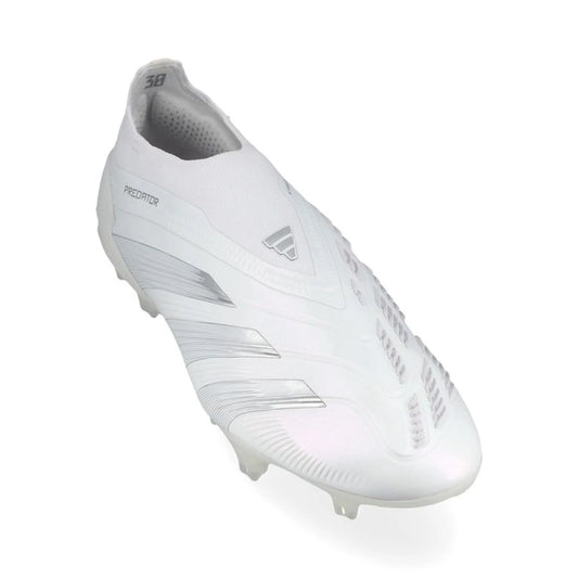 front view of the adidas Predator Elite Laceless FG Pearlized pack in a clean White finish.