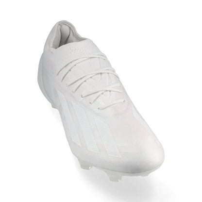 front view of the adidas X Crazyfast .1 FG Pearlized pack in a clean White finish.