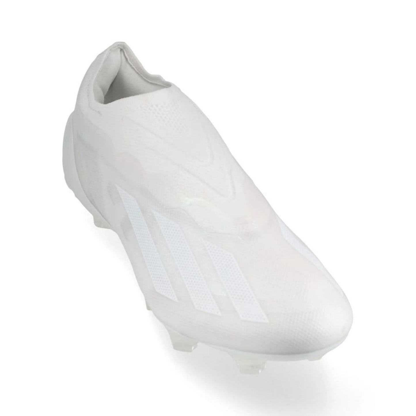 front view of the adidas X Crazyfast .1 Laceless FG Pearlized pack in a clean White finish.