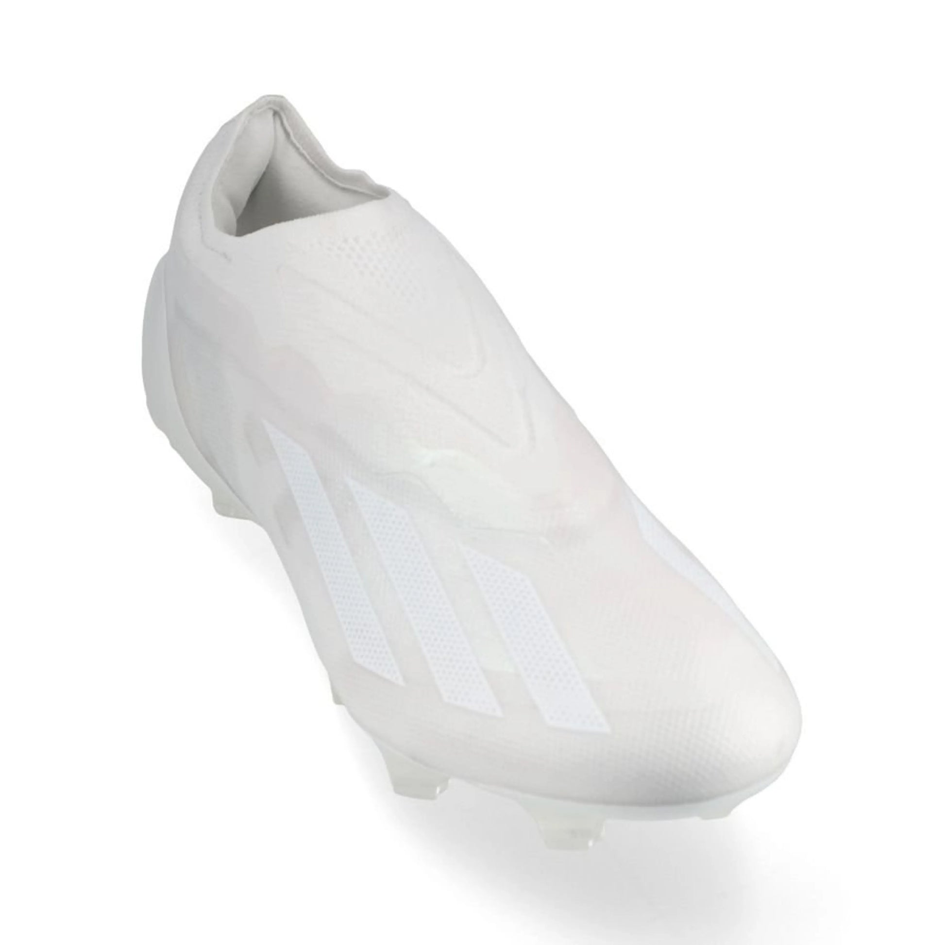 front view of the adidas X Crazyfast .1 Laceless FG Pearlized pack in a clean White finish.