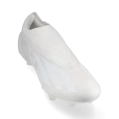 front view of the adidas X Crazyfast .1 Laceless FG Pearlized pack in a clean White finish.