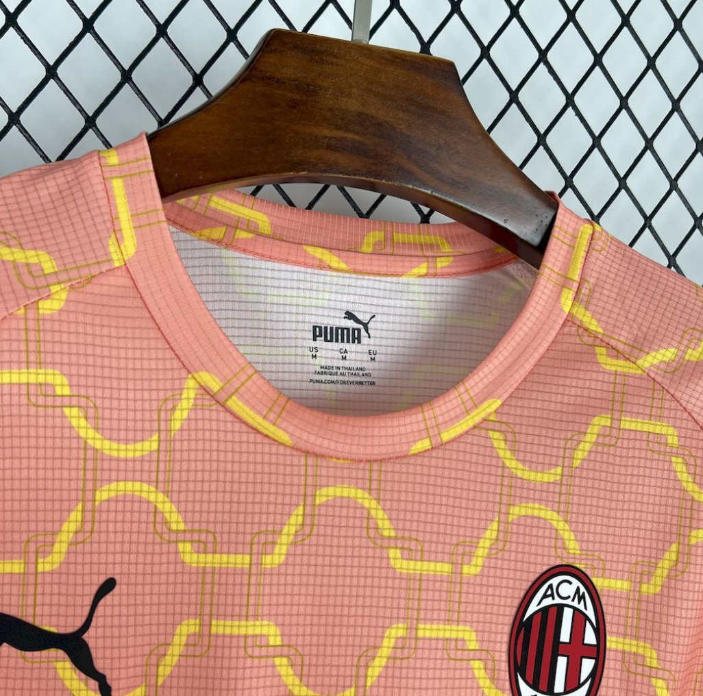 neck view of the AC Milan 2025/26 Pre-Match Jersey in Light Orange