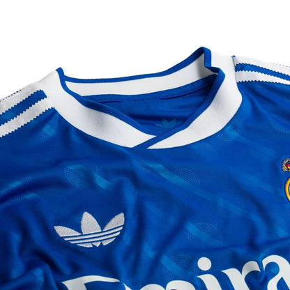 neck view of the Adidas Real Madrid 2025/26 Third Blue Long Sleeve Jersey