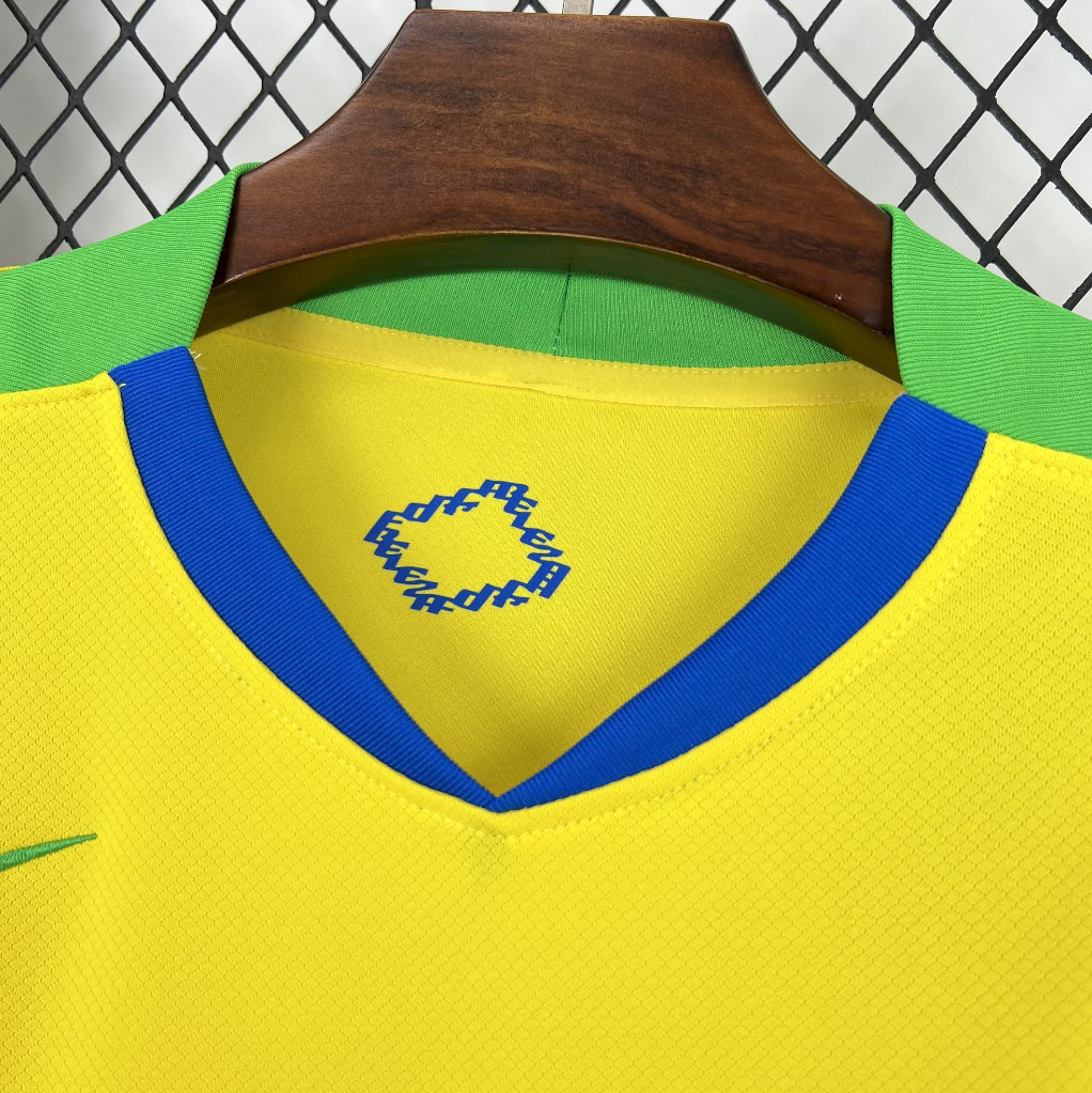 neck view of the Brazil 25/26 Home Yellow Football Jersey designed by Nike