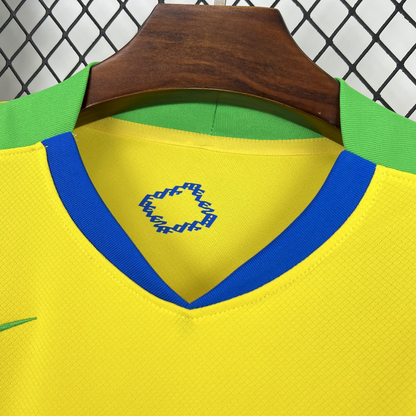 neck view of the Brazil 25/26 Home Yellow Football Jersey designed by Nike