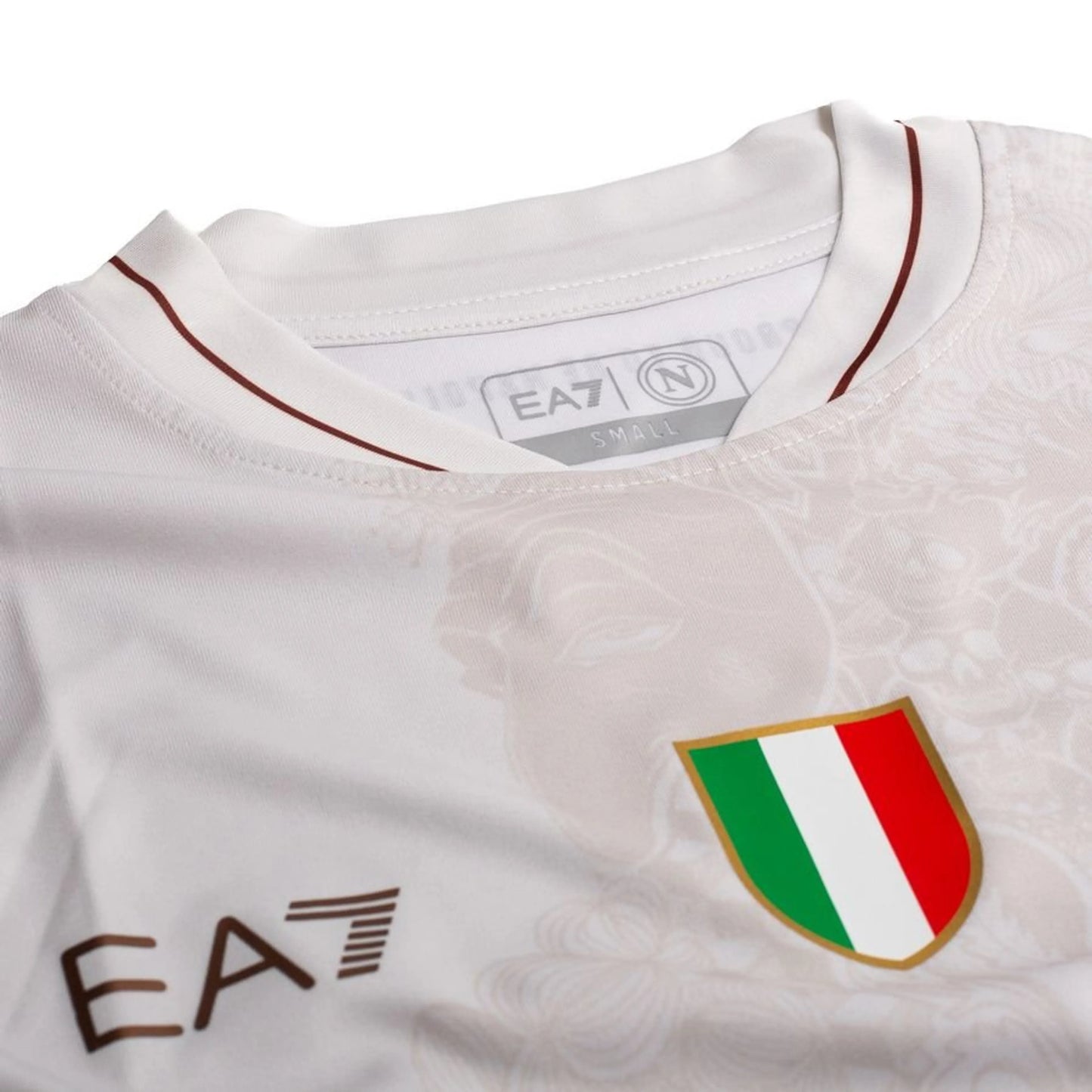 neck view of the EA7 SSC Napoli 2025/26 Away White Shirt