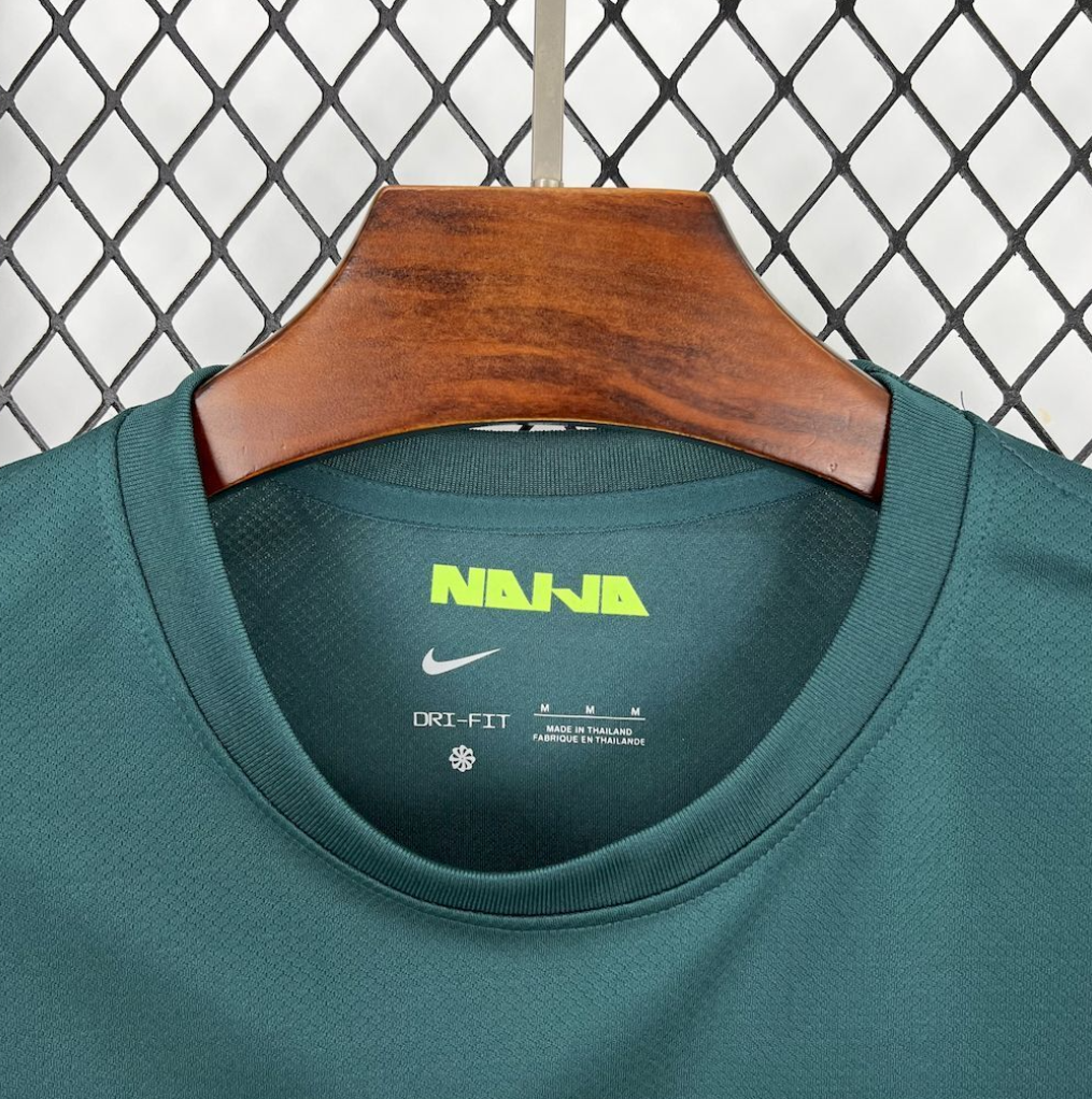 neck view of the Nigeria 25/26 Away Dark Green Football Short Sleeve Jersey Designed By Nike