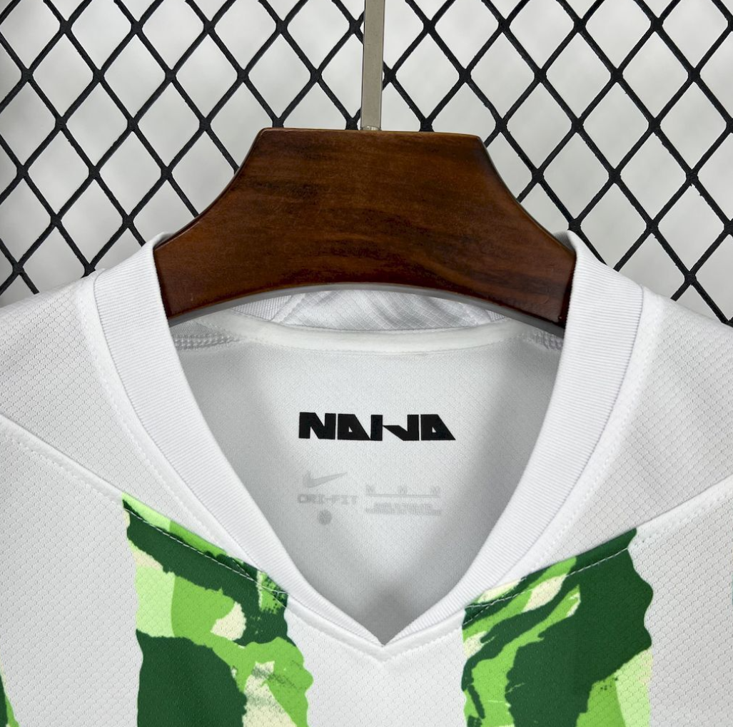 neck view of the Nigeria 25/26 Home White/Green Football Short Sleeve Jersey Designed By Nike
