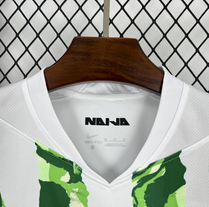 neck view of the Nigeria 25/26 Home White/Green Football Short Sleeve Jersey Designed By Nike