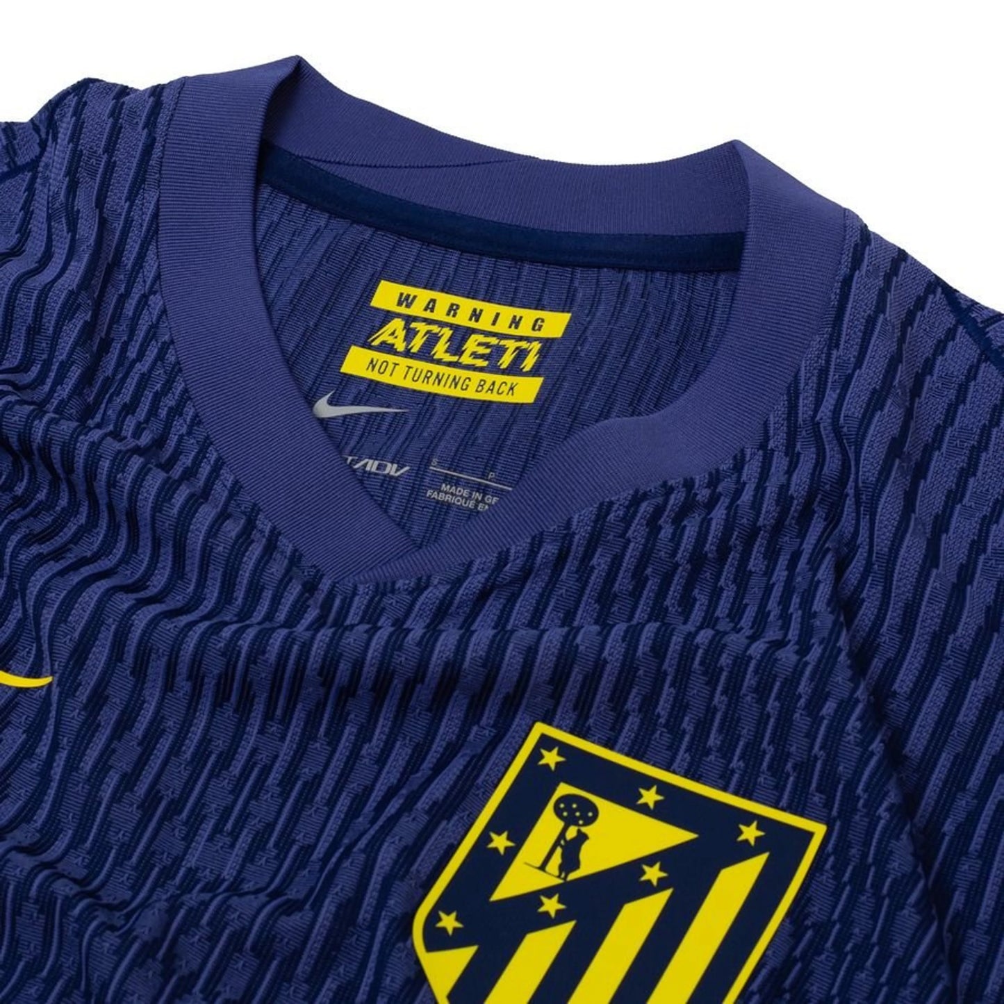 neck view of the Nike Atletico Madrid 2025/26 Away Navy Jersey