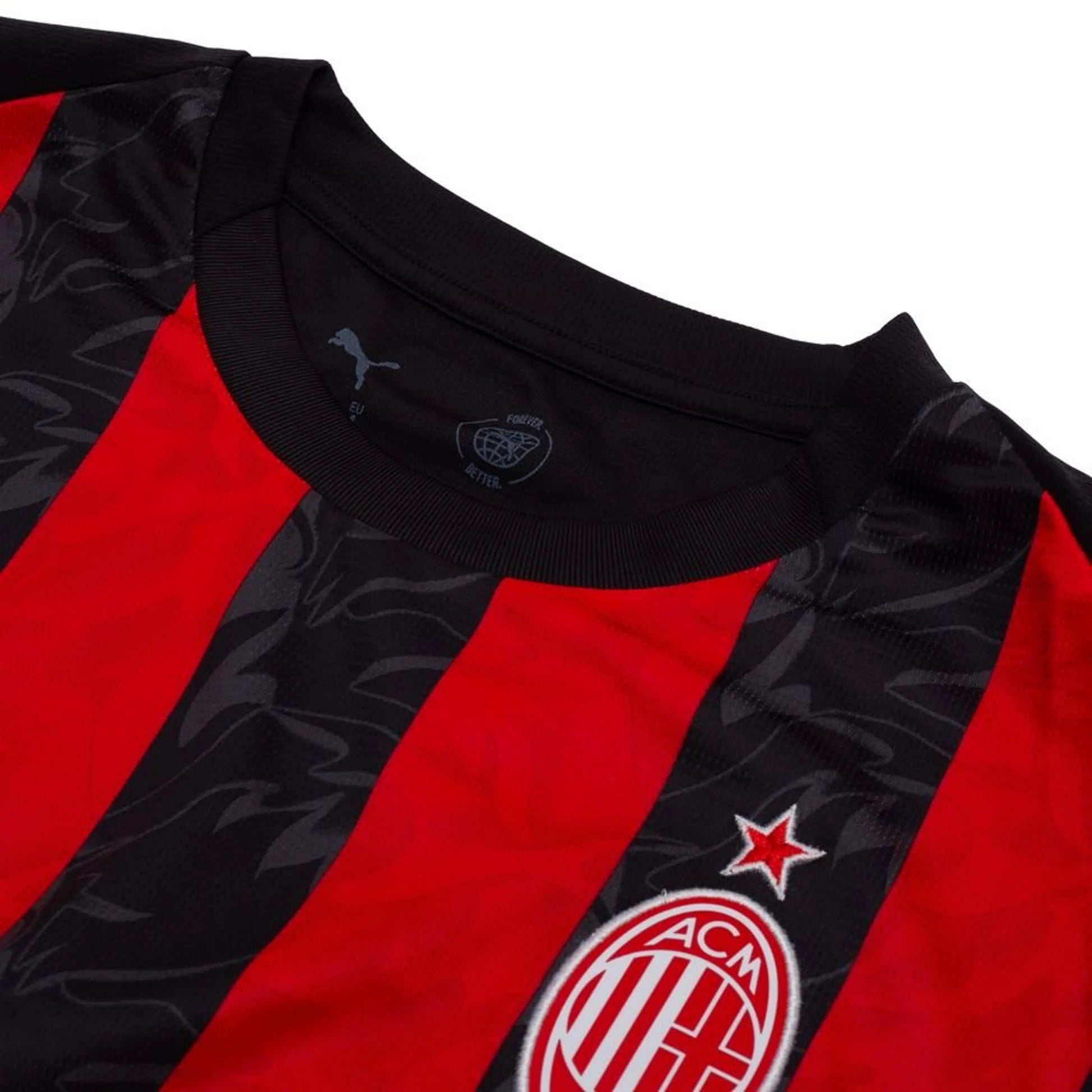neck view of the PUMA AC Milan 2025/26 Home Long Sleeve Black & Red Jersey