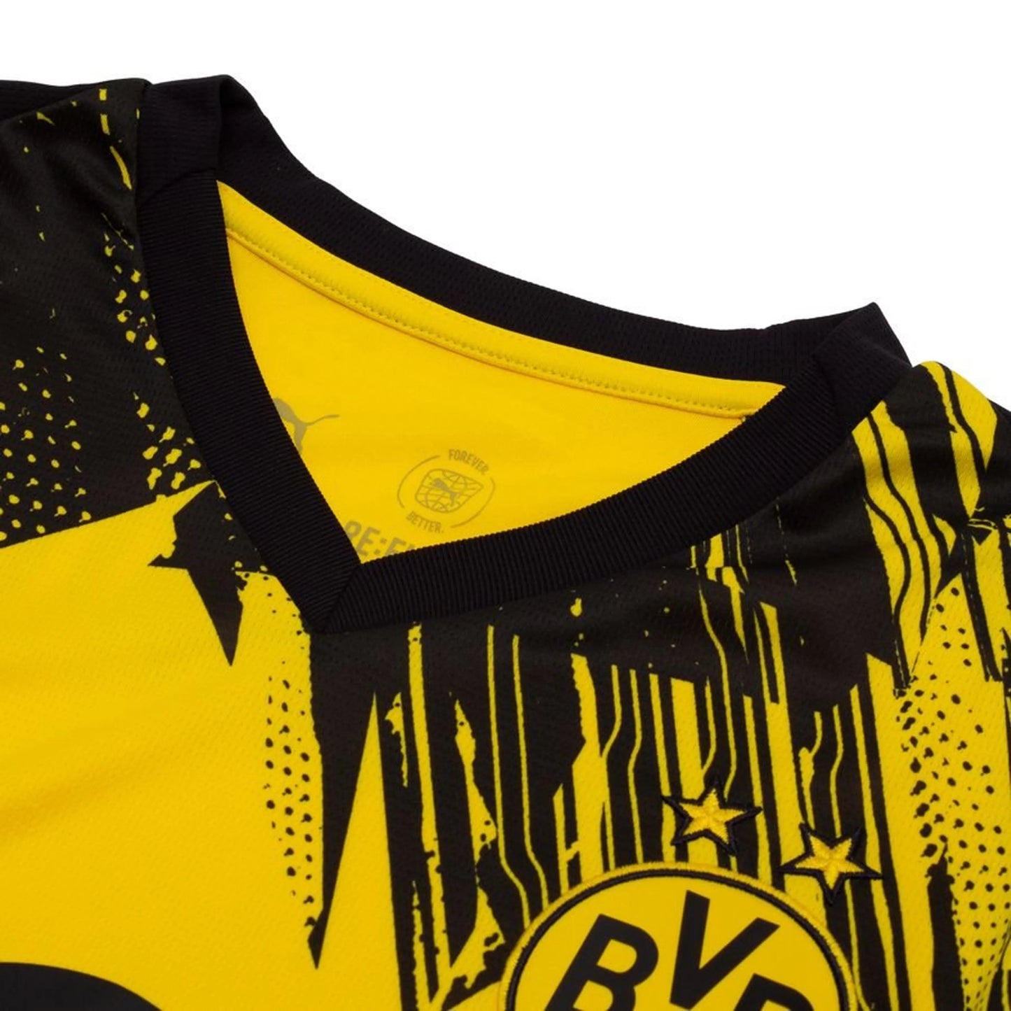 neck view of the PUMA Borussia Dortmund 2025/26 Home Yellow Shirt
