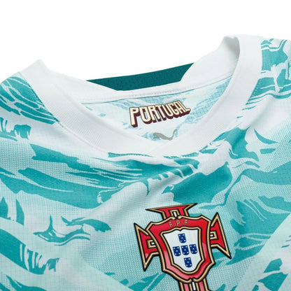 neck view of the PUMA Portugal Women's Away Shirt World Cup 2026 - White/Green