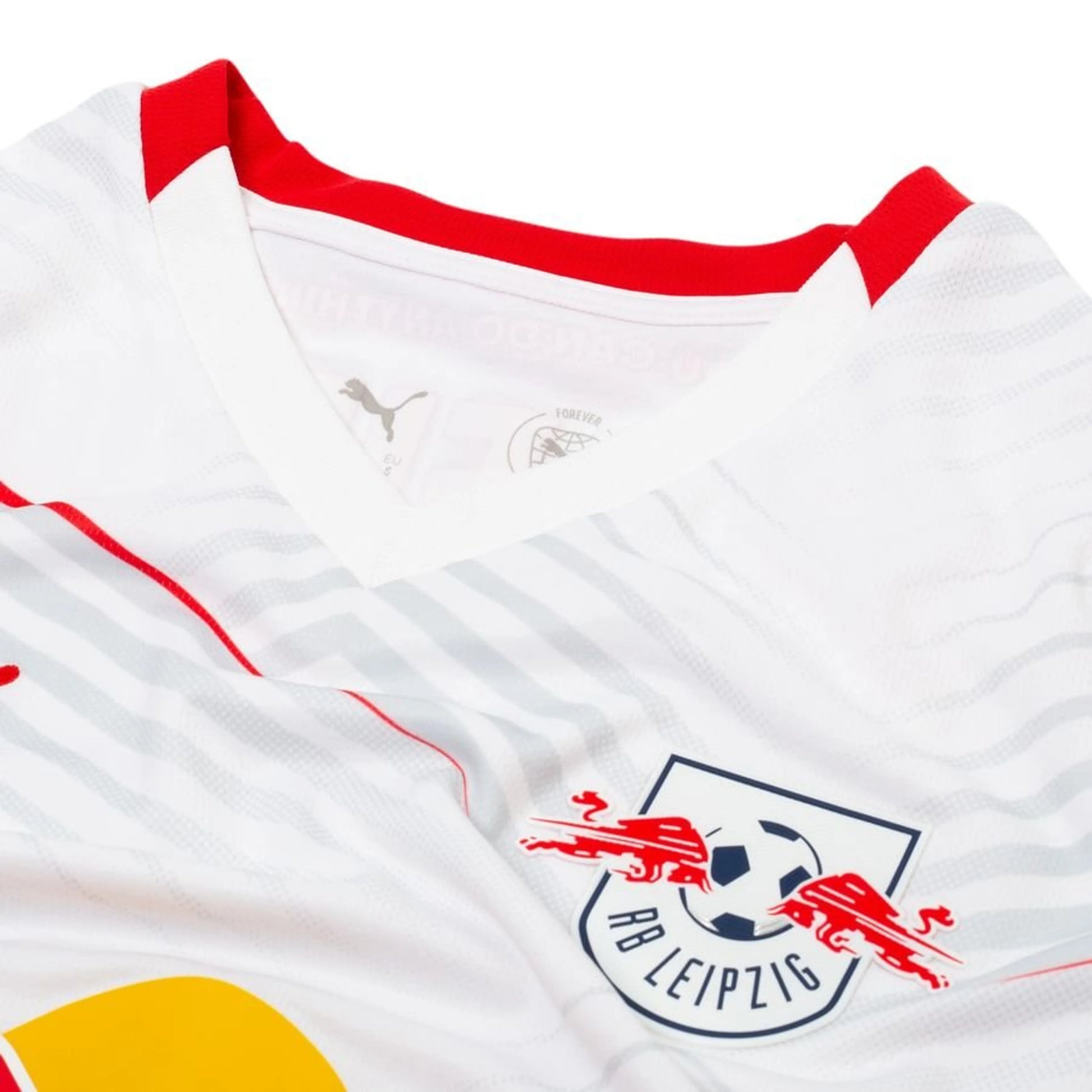 neck view of the Puma RB Leipzig 2025/26 Home White Shirt
