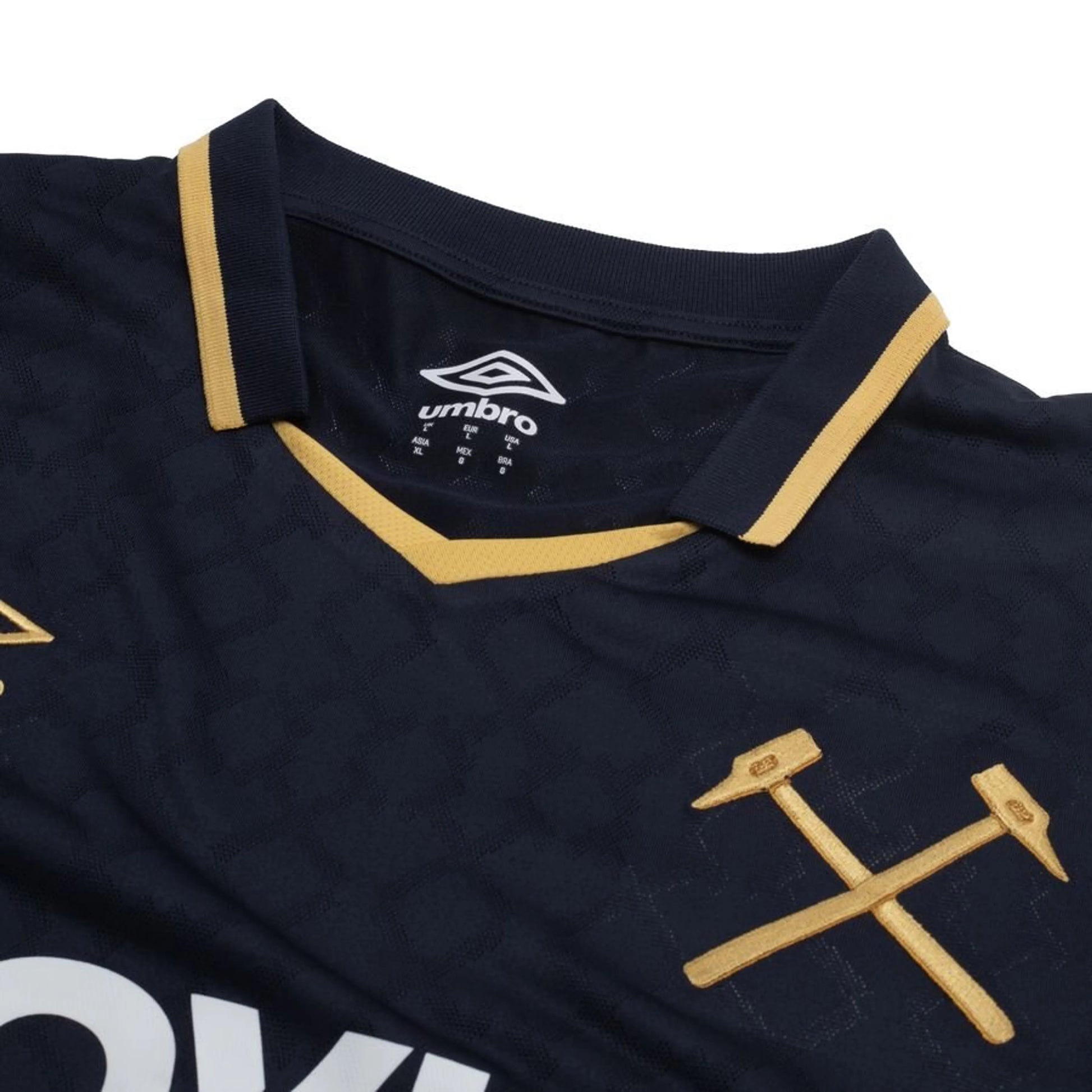 neck view of the Umbro West Ham United 2025/26 Third Navy Shirt
