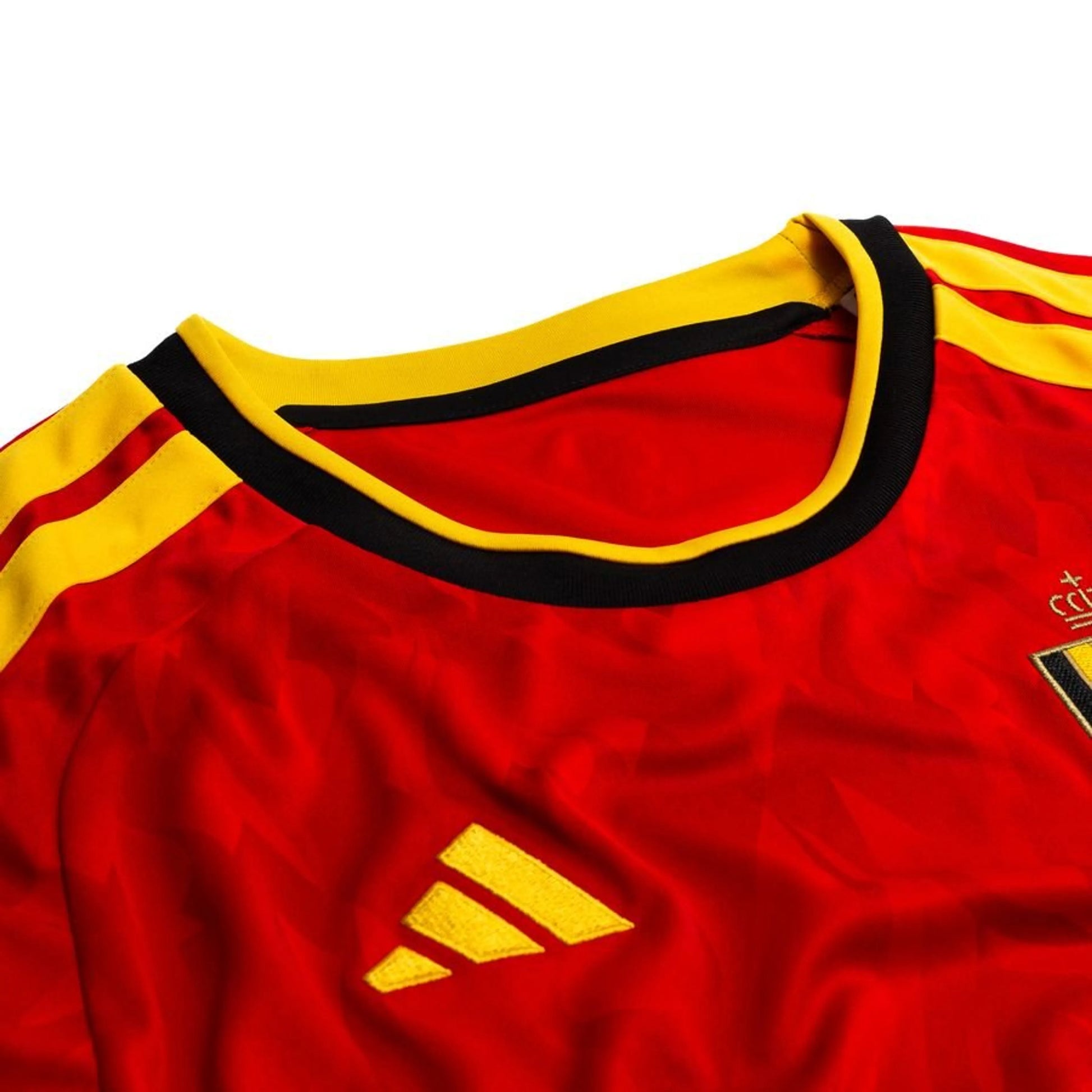 neck view of the adidas Belgium Women's Home Shirt World Cup 2026 - Red/Gold/Black