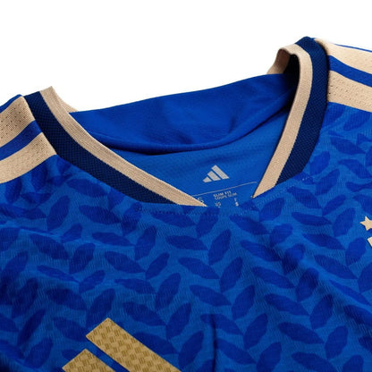 neck view of the adidas Italy 2025/26 Home Blue Jersey