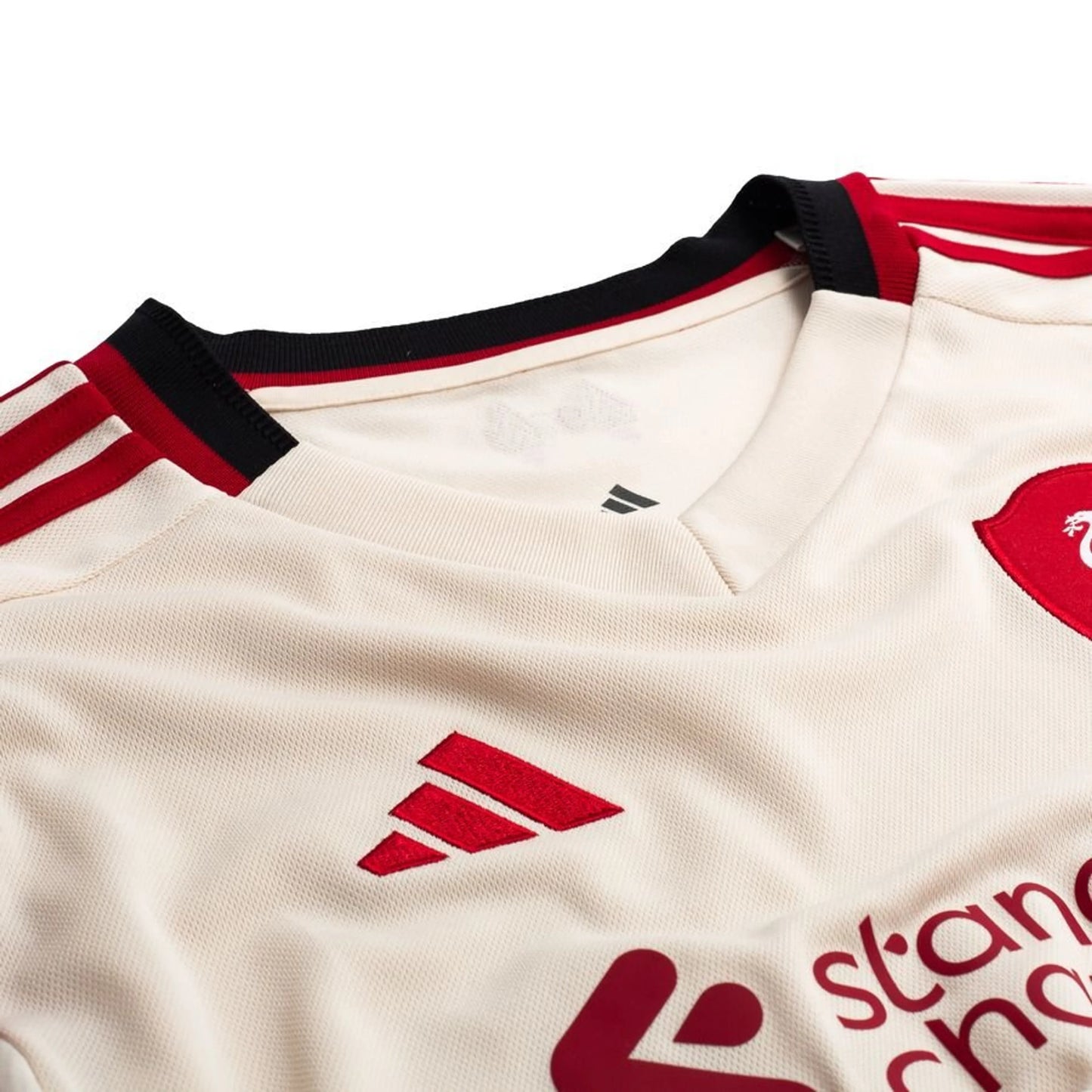 neck view of the adidas Liverpool Away Shirt 2025/26 Women - White/Black/Red
