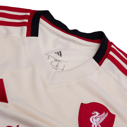 neck view of the adidas Liverpool FC 2025/26 Away White Jersey
