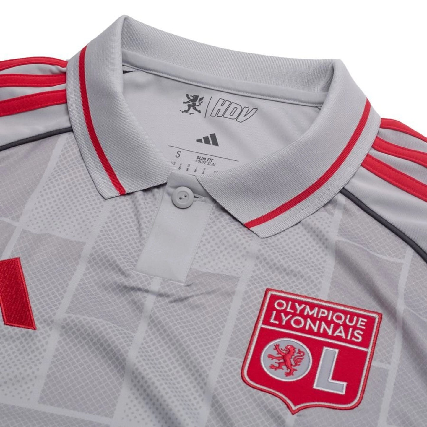 neck view of the adidas Olympique Lyonnais 2025/26 Third Grey Shirt